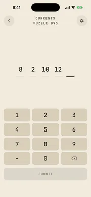 Sequences puzzle screen - puzzle 095, chapter 3 currents, guessing the fifth number in a sequence