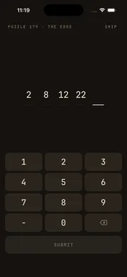 Sequences puzzle screen — puzzle 179, chapter 5 the edge, guessing the next number in a sequence