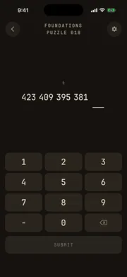 Sequences puzzle screen - puzzle 018, chapter 1 foundations, guessing the next number in a sequence