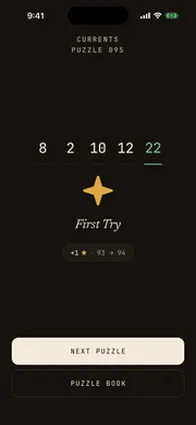 Sequences solved screen - puzzle complete with a first-try diamond and a next puzzle button